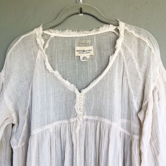 Denim & Supply Ralph Lauren Top Women XS Gauze Babydoll Boho Peasant Americana - Picture 3 of 14